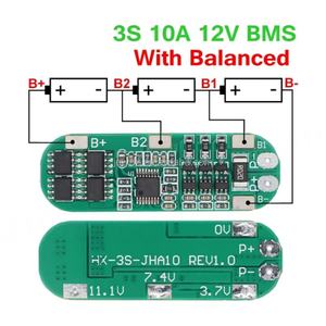 3S 12V 18650 10A BMS เครื่องชาร์จแบตเตอรี่ลิเธียมไอออน แผงวงจรป้องกันแบตเตอรี่ 10.8V 11.1V 12.6V แบตเตอรี่สีฟ้า - Product Image 2