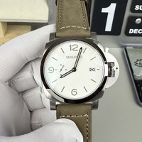 Montre-bracelet mécanique automatique pour hommes, boîtier en acier de 44mm, cadran blanc, affichage de la date, bracelet en cuir suédé kaki, montre de Sport