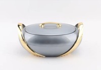 Lot de 3 chauffe-plats de buffet en acier inoxydable isolé avec poignée aile dorée pour fêtes et mariages