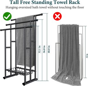 SENYU Toallero de 3 Niveles con Cesta de Almacenamiento, Soporte Metálico para Toallas de Baño, Diseño que Ahorra Espacio, Estilo Minimalista - Product Image 3