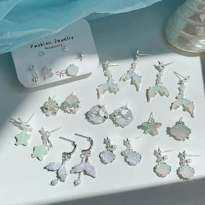 Pendientes de diseño fresco con estrella de mar, cristal, aguja plateada, perla con degradado azul océano, venta al por mayor - Product Image 1