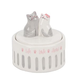 Caja de baratija de <span class=keywords><strong>gato</strong></span> lindo de cerámica pintada a mano, caja de anillo de gatito - Product Image 1