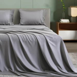 Bedsure Sang Trọng Làm Mát 100% Tre Đồng Bằng Rắn 300tc 4-Mảnh Đầy Đủ Bộ Khăn Trải Giường Với <span class=keywords><strong>18</strong></span>-<span class=keywords><strong>Inch</strong></span> Sâu Túi Cho Khách Sạn & Nhà - Product Image 1