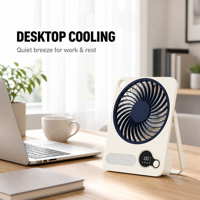 Ventilateur portable rechargeable 5 pouces 3000 mAh, mini ventilateur pliable avec veilleuse et haut-parleur Bluetooth pour table, bureau, voiture, extérieur et maison