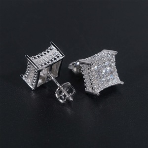 Pendientes de Tornillo Cuadrados con Diamantes Completos, Estilo Geométrico Unisex Hip Hop, para Uso Diario, Oro Blanco, ED-350 - Product Image 4