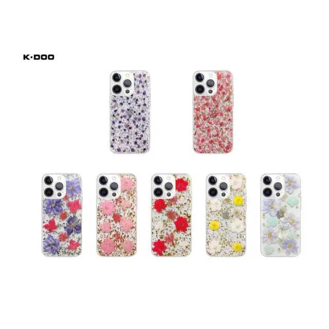 K-Doo Flowers Genuine Real Flower Phone Case Natural Dried Flower Back Cover for iPhone 14 13 Pro Max