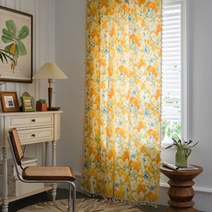 Algodón Lino Floral <span class=keywords><strong>con</strong></span> borlas Pintura al óleo CurtainThick Blackout Cortinas para sala <span class=keywords><strong>de</strong></span> estar American Vintage Drape Dormitorio Cenefa - Product Image 2