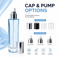 Flacon de lotion en verre transparent de luxe vide, à épaulement plat, avec pompe pulvérisatrice et couvercle argenté, disponible en 60ml, 100ml, 120ml, 150ml, 1oz, 2oz, 4oz, 5oz