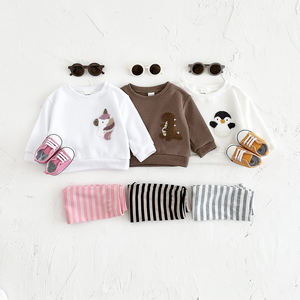 Automne INS enfants à capuche <span class=keywords><strong>caleçon</strong></span> ensemble bébé col rond avec licorne broderie à manches longues deux pièces motif de dessin animé - Product Image 2