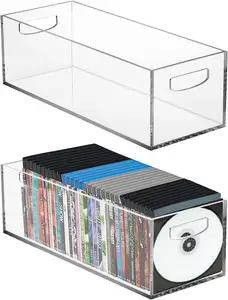 2 Pack Acryl Dvd/Cd Opbergdoos, Doorzichtige Dvd-Houder Behuizing Met Handgrepen, Stapelbare Opslagcontainer Organizer Bak