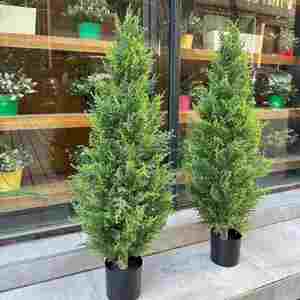 Sapin de Noël artificiel avec ruban vert et décoration en pot pour la porte – Décoration de sapin de Noël artificiel. - Product Image 2