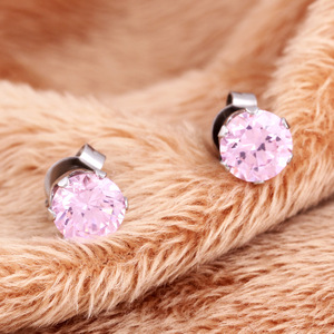 <b>Stud</b> <b>Earrings</b> 6mm Red Zirconia Claw Setting Stainless Steel Round Fashion Jewelry Unisex - Product Image 2