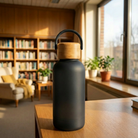 Termo de Acero Inoxidable Estilo Americano de 350 ml, Doble Capa, Boca Pequeña, Tapa de Bambú, Botella de Agua, Regalo para Deportes al Aire Libre