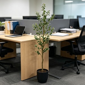 UV Protected Faux Olive <b>Tree</b> | Artificial Potted Plant with Wooden Pot for Balcony Restaurant Interior | Indoor Outside - Product Image 6