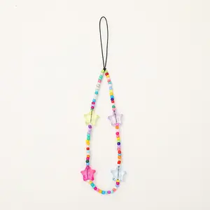 2024 Phone Charm Strap Phone Beaded Chain Charm Lanyard Correa para la muñeca Fruity Rainbow Happy Beaded Phone Strap