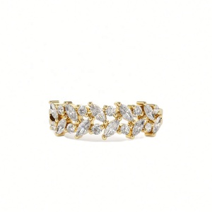 Bagues de luxe en argent sterling 925 plaqué or 14 carats avec deux rangées de zircons taillés en marquise et ronds, bijoux fins pour femmes, décontractées ou de mariage - Product Image 1