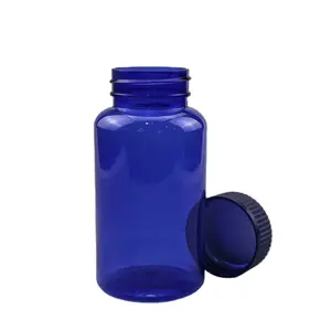 250毫升蓝色儿童安全帽宠物口服塑料药丸补充包装瓶胶囊片剂固体颗粒粉末容器