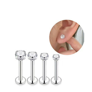 Piercing per Labbra e Cartilagine in Acciaio Inossidabile 316 di Grado Medico Clover con Zircone Rotondo 3A e Filettatura Interna - Product Image 3