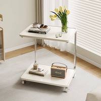 Table d'appoint roulante double couche blanche avec rangement latéral, cadre en métal chromé, plateau mobile sur roulettes, table d'appoint de canapé minimaliste multifonctionnelle