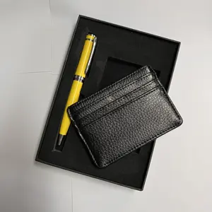 Promotional Gifts Slim Credit Card Holder Slim Wallet Leather For Women With Metal Ballpoint Pen Set