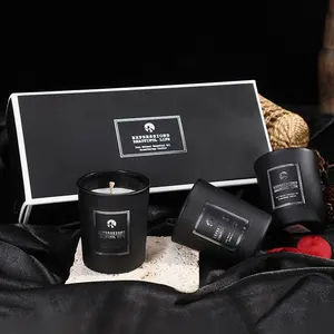 Private Label Handmade Smokeless Black Glass Jar Soy Wax Fragrance Mug Cozy Spiritual Candle Black Gift Boxes Vela Boda Kit Vela