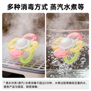 Mordedor de flores para bebés, juguete giratorio para masticar para bebés de 0 a 24 meses, juguete de entrenamiento sensorial de silicona PP - Product Image 5