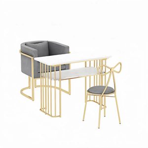 Juego de Mesa de Manicura Nórdica de Doble Capa con Estructura de Hierro Forjado Dorado, Silla de Salón Famosa en Internet, Oferta Especial Individual/Doble - Product Image 5