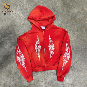 Hoodie Homme Personnalisé OEM en Coton, Coupe Boxy Courte, Zippé, Effet Délavé Acide, Grammage Lourd, Style Vieilli, Coupe Oversize - Product Image 2