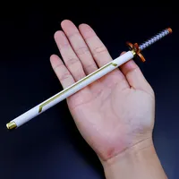Kimetsu no Yaiba Kamado Metall Samurai Schwert Katana Modell Signature Gel Pen Action figur Spielzeug 8 Zoll Simulations waffe