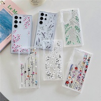Coque transparente souple avec motifs de fleurs et de feuilles pour Samsung S24 FE S24 Ultra S22 S23 Ultra Plus A15 A25 A35 A54 A34 A24 A14 A53 A33 A23