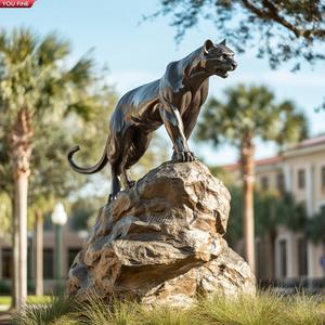 Statua di <span class=keywords><strong>pantera</strong></span> <span class=keywords><strong>nera</strong></span> antica in metallo bronzo a grandezza naturale - Product Image 2