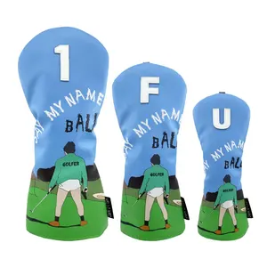 Custom Golf Head Covers Texture Embroidery Synthetic Pu Leather Driver Wood Club Covers Golf Headcovers
