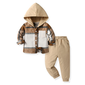 Ensemble de vêtements d'hiver neutres pour enfants, garçons et filles, chemise à carreaux Joker, <span class=keywords><strong>pantalon</strong></span> Harlan, 100% coton, à capuche, décontracté, boutique, long - Product Image 5