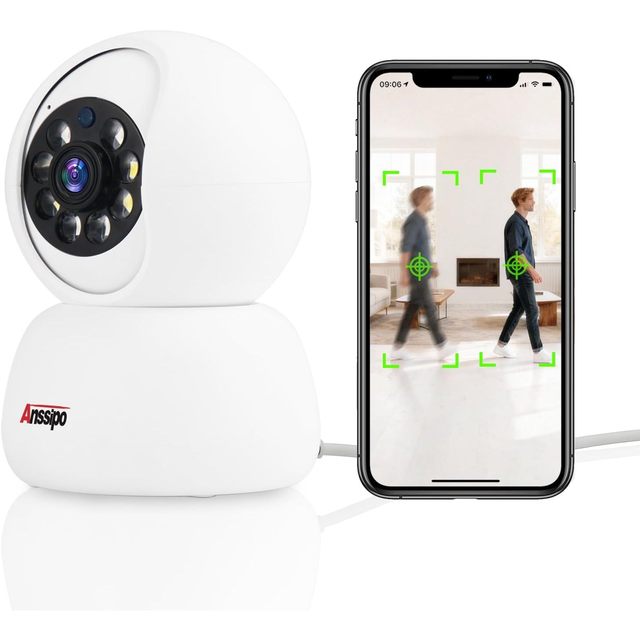 Anssipo Indoor Camera 1080P Wired Human Detection 360 Pan Tilt Auto Tracking 2 Way Audio Security Monitor