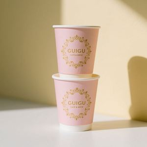 แก้วกาแฟกระดาษแบบใช้แล้วทิ้ง ผนังเดี่ยว/สองชั้น สีชมพูทอง พร้อมฝาปิด พิมพ์โลโก้ตามสั่ง เป็นมิตรต่อสิ่งแวดล้อม - Product Image 5
