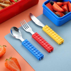 Ensemble de couverts en forme de blocs de construction, couteau, fourchette et cuillère, en acier inoxydable 304, sans BPA, pour enfants de 4 ans et plus, ensemble de vaisselle portable, coffret cadeau - Product Image 1