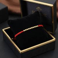 Bracelet en cordon rouge porte-bonheur et cordon noir, perles dorées, fait main, tissé, réglable, bracelets d'amitié pour couples, bijoux amulette