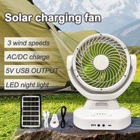 Ventilateur de table rechargeable solaire + AC avec batterie au lithium, 3 vitesses, sortie USB DC, panneau solaire 3,3W et ampoule LED, autonomie 4-10 heures