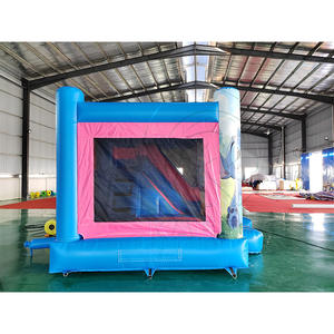 Château gonflable combiné avec toboggan bleu et rose pour enfants, château gonflable commercial pour aire de jeux - Product Image 2