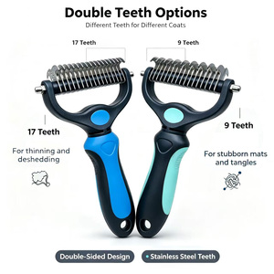 <span class=keywords><strong>Brosse</strong></span> démêlante double face pour animaux de compagnie, lame en acier inoxydable, outil de toilettage pour chiens et chats, démêlage et élimination des poils morts pour poils longs - Product Image 2