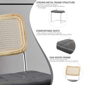 Juego DB de 2 sillas de comedor de cuero gris con respaldo alto y esponja de alta densidad para comedor, sala de estar o dormitorio - Product Image 3