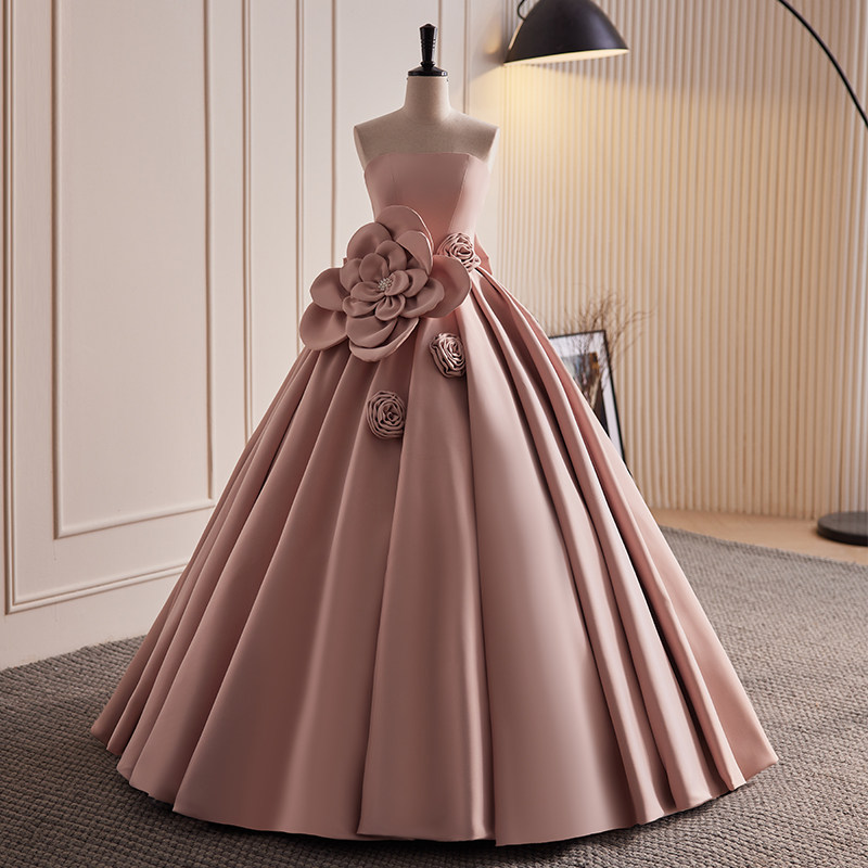 korean fashion evening dress Fairycore Flower Long Evening Dress Women Korean Style Puff Sleeve Tun –  Pbong main image 1