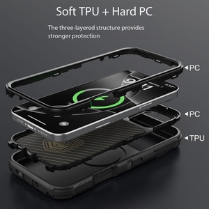 Étui de téléphone portable magnétique de protection contre les chocs Premium 3 couches PC+TPU avec support et dragonne pour <span class=keywords><strong>iPhone</strong></span> <span class=keywords><strong>13</strong></span> 14 15 16 17 Pro Max - Product Image 3