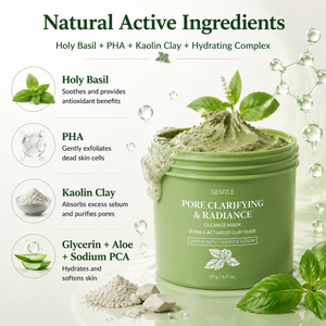 <span class=keywords><strong>Masque</strong></span> facial à l'argile profondément nettoyant au basilic sacré et à l'eau carbonatée, à rincer, pour un nettoyage en profondeur des pores et des points noirs - Product Image 3