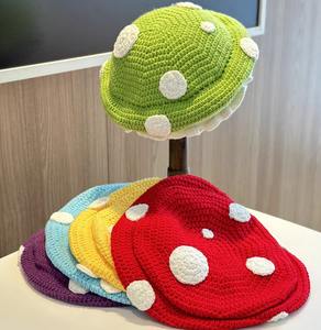 Gorro de punto con volantes hecho a mano con volantes, pescador inspirado en el Anime, gorro de hongo de ganchillo <span class=keywords><strong>Amanita</strong></span> para mujer - Product Image 5