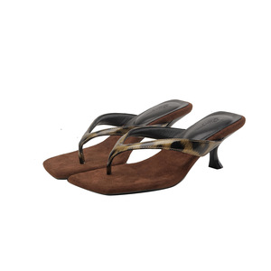 Sandalias de Tacón para Mujer, Diseño de Leopardo, Punta Cuadrada, Tacón de Aguja, Antideslizantes, para Verano, Moda para Exteriores - Product Image 5
