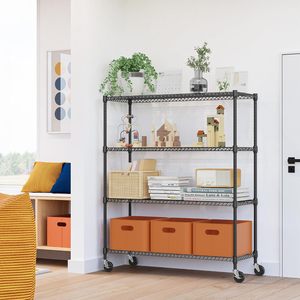 MZG Adjustable 4 <b>Shelf</b> Basement <b>Wire</b> <b>Shelf</b> Unit Heavy Duty Storage Organizer Garage Utility Rack Metal <b>Wire</b> Shelving with Wheels - Product Image 3
