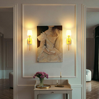 Applique murale LED créative de style américain moderne, dimmable E27, avec corps en fer et abat-jour en tissu, pour chambre, hôtel, couloir, hall d'entrée