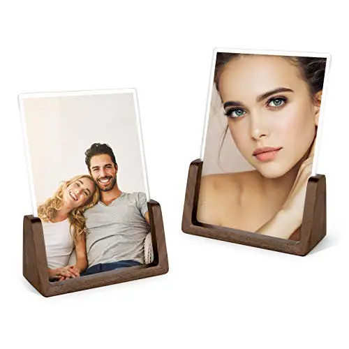 Wooden Photo Frames with Walnut Wood Base and High Definition Break Free Acrylic Glass Covers for Tabletop or Desktop Display