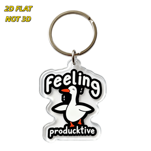 Portachiavi in Acrilico 'Feeling Productive Duck' con Design Divertente e Motivazionale, Ciondolo Trasparente Bifacciale - Product Image 1